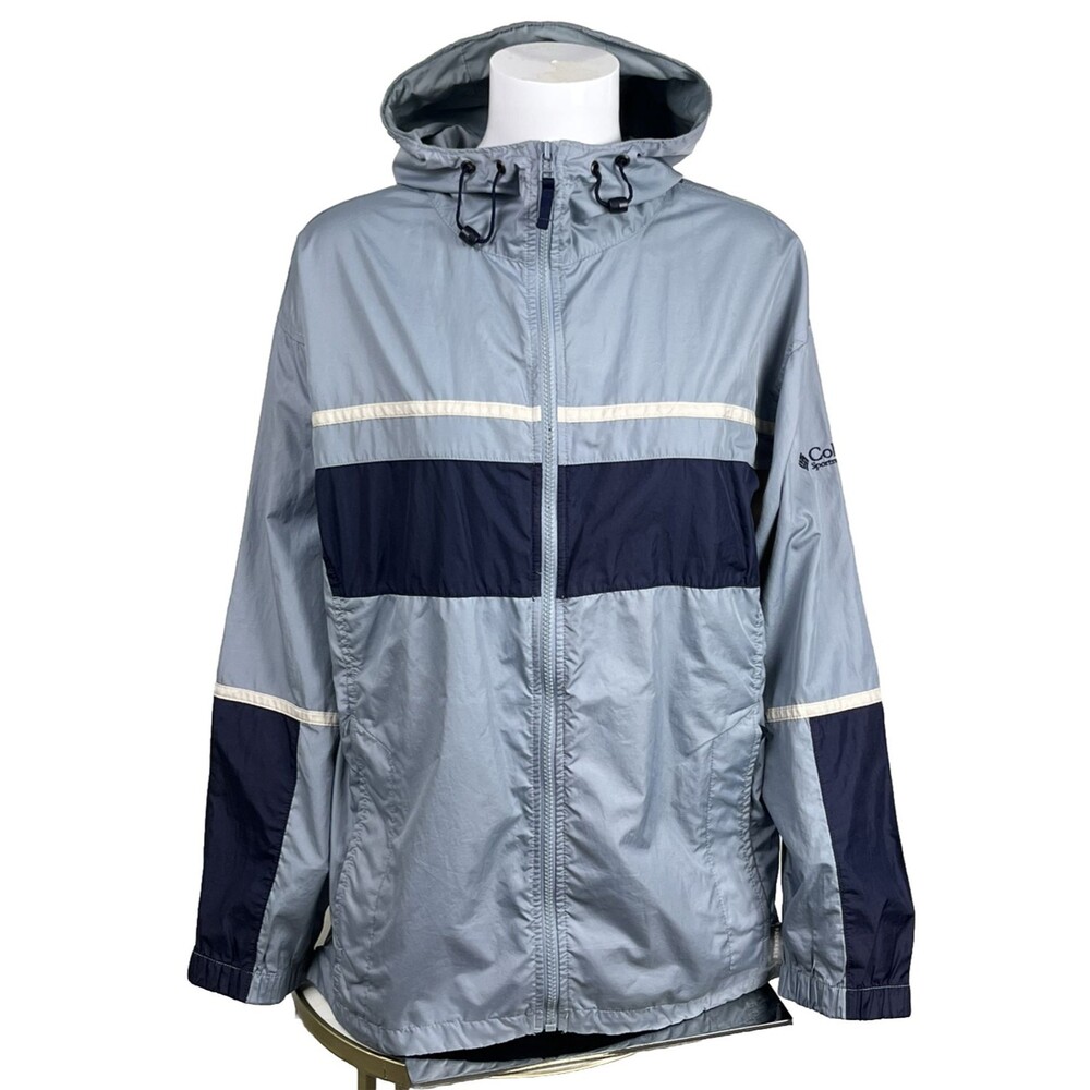Columbia Vintage 90s Windbreaker Blue Hood Jacket Vent Packable Medium Retro Y2K